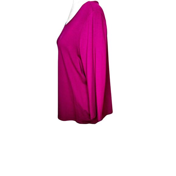 Eileen Fisher Fuchsia Scoop Neck 3/4 Sleeve Viscose Spandex Slinky Top Large - Picture 3 of 6